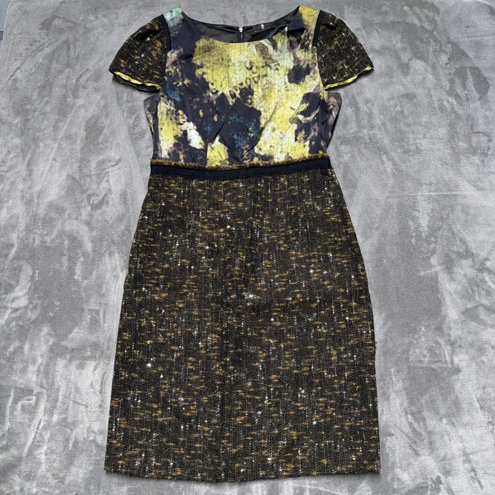 Elie Tahari Sheath Dress Womens 12 Tweed Boucle Silk Wool Alpaca Mixed Media